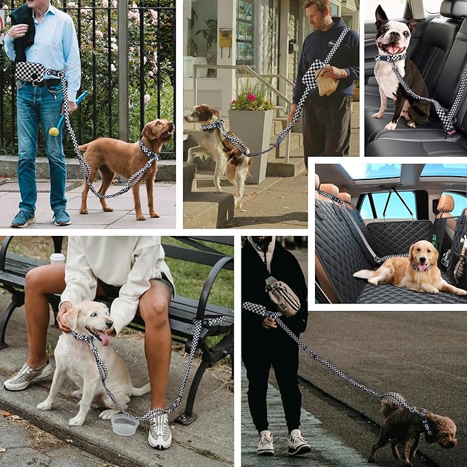 Roses&Poetry Hands Free Dog Leash with Zipper Pouch, 6-9ft Bungee Waist Leash for Medium Large Dogs Walking, Running Lead with Dual Padded Handles Car Safety Buckle for Training Jogging