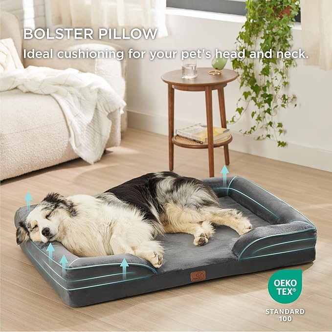 Bedsure Orthopedic Dog Bed for Extra Large Dogs - XL Washable Dog Sofa Bed Large, Supportive Foam Pet Couch Bed with Removable Washable Cover, Waterproof Lining and Nonskid Bottom, Dark Grey