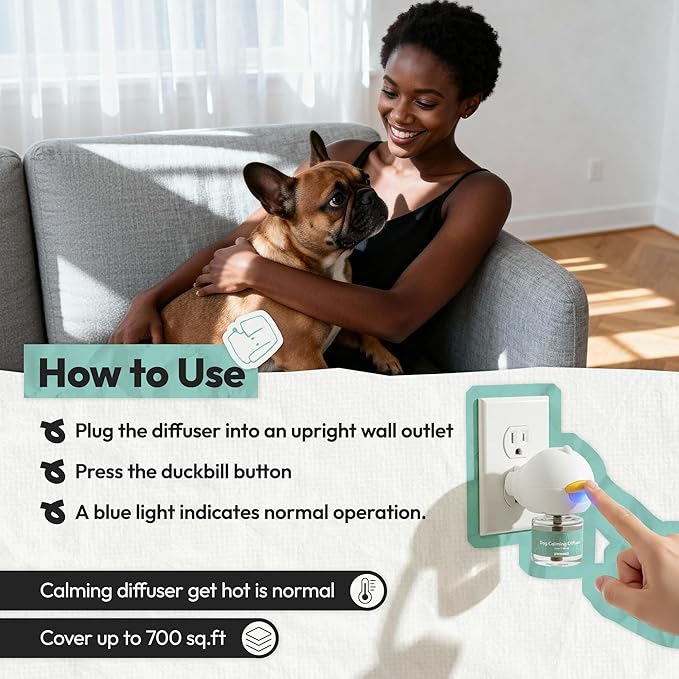 Dog Calming Diffuser Refills - 3 in 1 Kit Dog Pheromones Calming Diffuser for Dog Anxiety Relief, Stress Barking, Supports restful Sleep and Relaxation for Dogs, 60 Days Lasting Refills