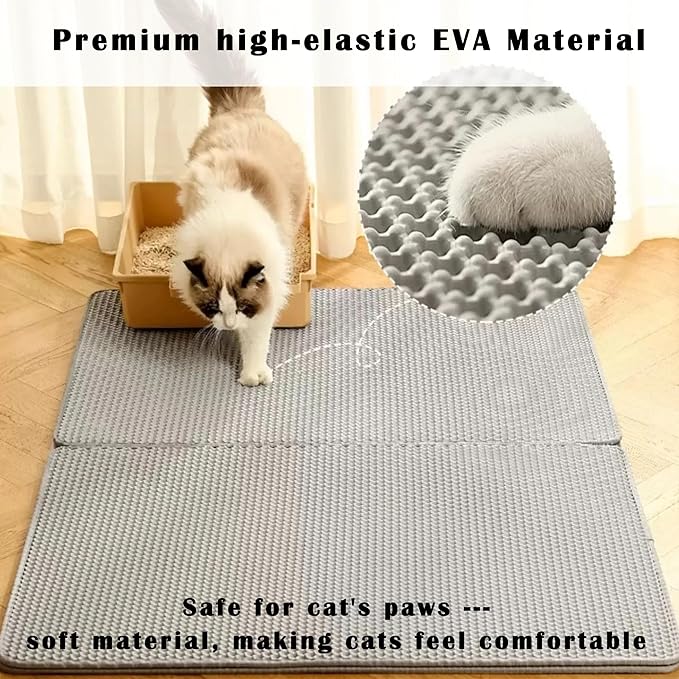 HCY&WLD 2-Pack Cat Litter Mat, Double Layer Honeycomb Waterproof Urine Proof Non-Slip Litter Trapping Mat, Less Waste, Easy to Clean Cat Litter Box Mat, Kitten Indoor Supplies (Gray, 20x16 Inches)