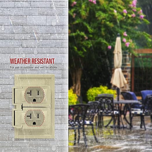 ENERLITES Duplex Receptacle, Tamper-Weather-Resistant, Residential/Commercial Grade Outdoor Outlet, Self-Grounding, 2-Pole, 3-Wire, 5-20R, 20A 125V, UL Listed, 62040-TWR-I, Ivory