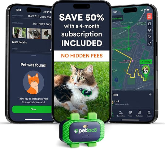 Cat GPS Tracker – Smallest Waterproof Pet Tracking Device with App, Real-Time Location, Smart Alerts & Geo-Fence, Long-Life Battery, Collar-Compatible – iOS & Android (4-Mo Subscription Included)