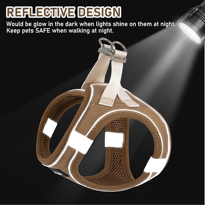 GAMUDA Small Pet Harness Collar and Leash Set, Step in No Chock No Pull Linen Fabric Soft Mesh Dog Vest Harnesses Reflective for Dogs Puppy Cats Kitten Rabbit (Brown, XL)