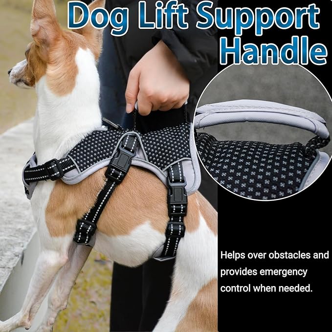 BELPRO Multi-Use Support Dog Harness, Escape Proof No Pull Reflective Adjustable Vest with Durable Handle, Dog Walking Harness for Big/Active Dogs (Black, M)