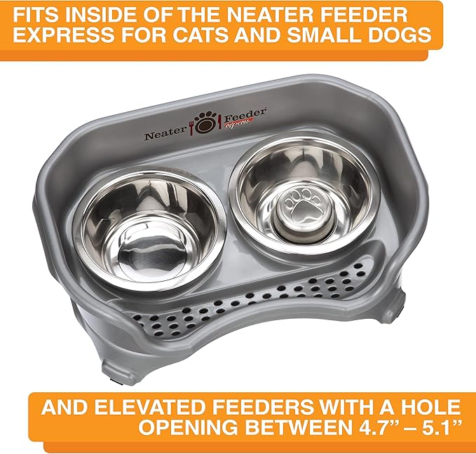 Neater Pet Brands Stainless Steel Slow Feed Dog Bowl for Fast Eating Small Breeds, Metal Slow Feeder Dog Bowl Fits in Cat & Small Neater Feeders, for Puppy or Dogs (< 15 lbs), 3/4 Cup Food Capacity