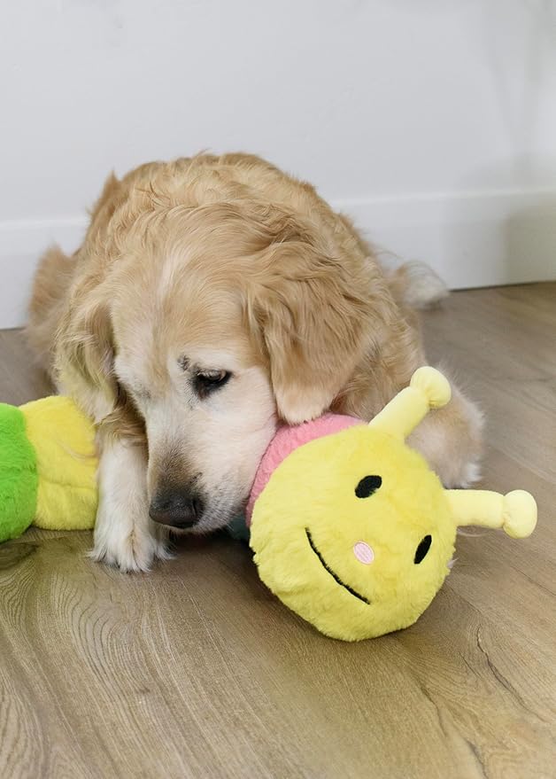 Flourish Pets 3 in 1 Multi-Layer Chew Toy for Active Dogs | Non-Toxic BPA Free Double Stitched Soft Fabric Exterior Dog Toys | Long-Lasting Dog Plush Toys - Small Catterpillar (20″)