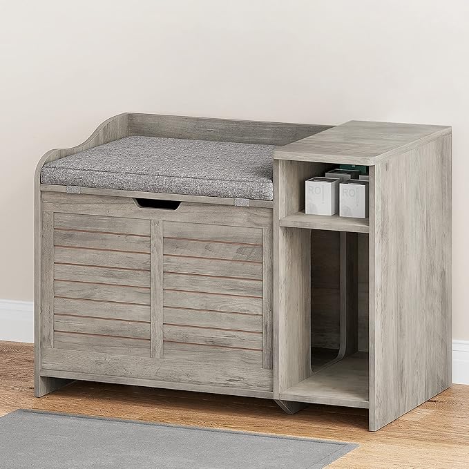 Cat Litter Box Enclosure Furniture with Top Opening and Cushion, Hidden Litter Box Cabinet with Storage, Privacy Cat Box Enclosure, Grey