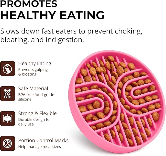 Slow Feeder Dog Bowls, Dishwasher Safe, Non-Slip Base, BPA-Free Slow Eating Dog Bowl (Blush, 2-Pack)