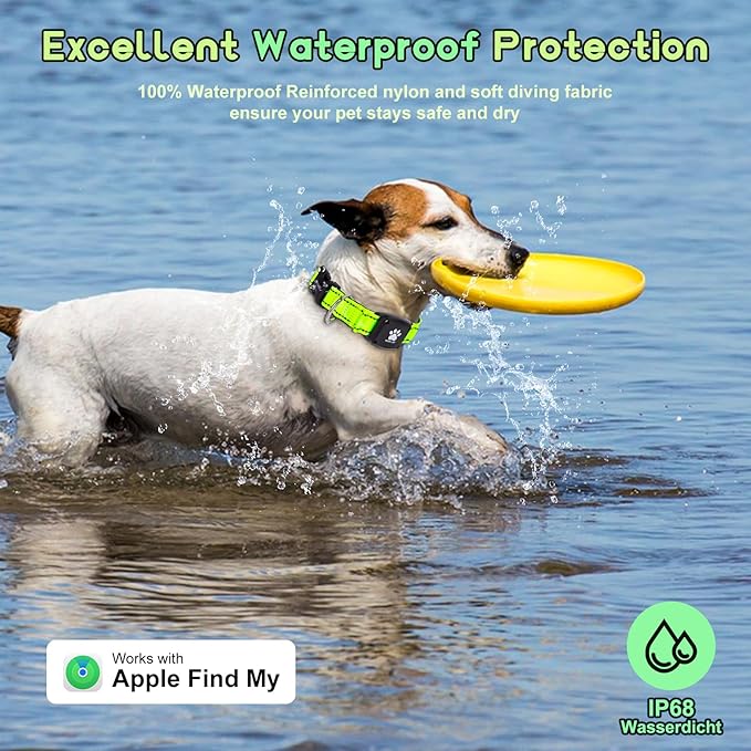 GPS Dog Collar Tracker 2-in-1,Reflective Waterproof Pet Collar,iOS-Only,No Monthly Fees,Unlimited Range,Ideal for Dog Tracking pet Tracker,for Small Medium Large Dogs(M (15"-20.5"), Green)