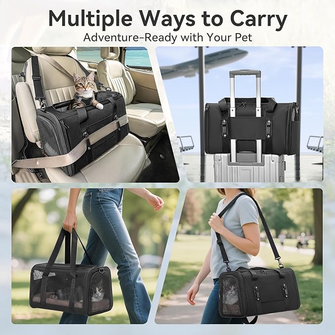 PETSFIT Cat Car Carrier for Medium Cats Dogs, 19"x12"x12" Small Dog Carrier, with Patent Safety Buckles and Escape-Proof Zipper - Safeguarding Car Travel, Vet Visit, Outdoor