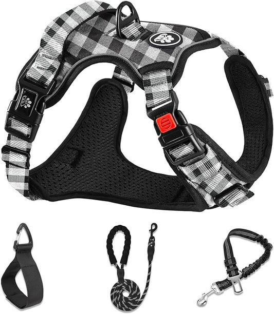 NESTROAD No Pull Dog Harness with Leash, Reflective No Choke Pet Vest Harness,Adjustable Soft Padded Dog Harness with Easy Control Handle for Large Dogs(Checkered Black,Large)