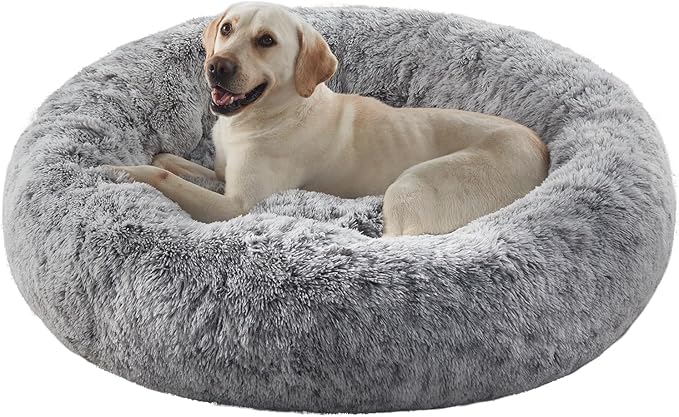 45 inches Donut Dog Bed for Extra Large Dogs,Calming Fluffy Round Jumbo Pet Bed with Removable & Washable Cover, Fits up to 120 lbs Pets (Dark Grey,XL)