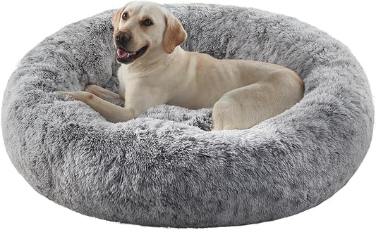 45 inches Donut Dog Bed for Extra Large Dogs,Calming Fluffy Round Jumbo Pet Bed with Removable & Washable Cover, Fits up to 120 lbs Pets (Dark Grey,XL)