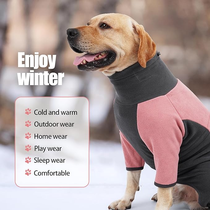 Winter Coat, Warm Fleece Jacket, Windproof Dog Pullover Bodysuit, Fullbody Pajamas Onesie, Cold Weather Clothes for Medium Large Dog (3XL, Pink)