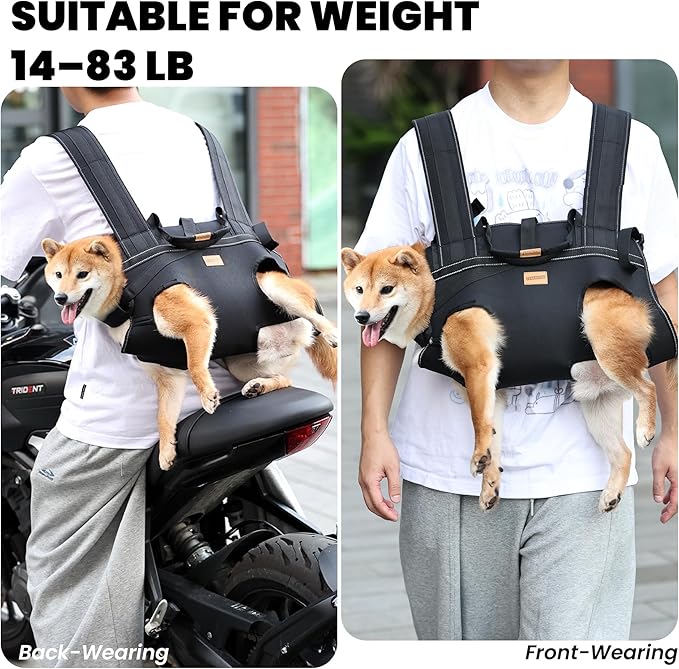 Dog Lift Harness Backpack Carrier for Large Dogs, Full Body Sling with Handle, Dog Harness for Joint Injuries, Arthritis, Ideal for Stairs, Elderly Dogs (Black S/M-Large 14-20 LBS)