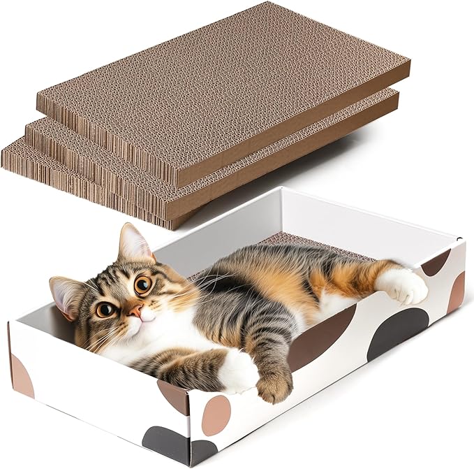 ComSaf Cat Scratcher Cardboard Indoor - 17"x10" Cat Refill Box with 3 Pcs Scratching Board Reversable Long Lasting Clawing Pad for Cats, Corrugate Scratchers Bed Sofa Couch Furniture Wall Protector