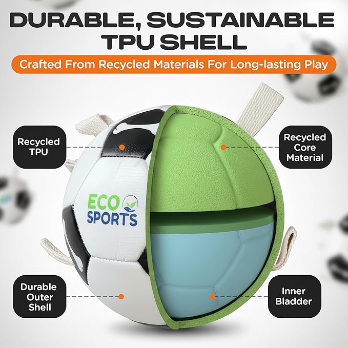 Eco Sports Small Dog Soccer Ball with Straps – Size 2, Interactive Durable Dog Soccer Ball with Cotton Grab Tabs for Fetch Training and Outdoor Play, for Small Size Pets and Puppies