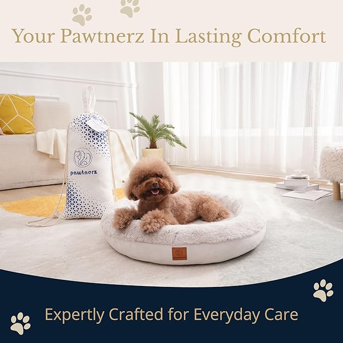 Round Donut Dog Bed – Luxury Orthopedic Dog Beds with Memory Foam – Calming Bolster Pet Bed, Water-Resistant, Washable Plush Cover, Premium Zipper – Small, Medium Dogs & Cats (25 Inches)