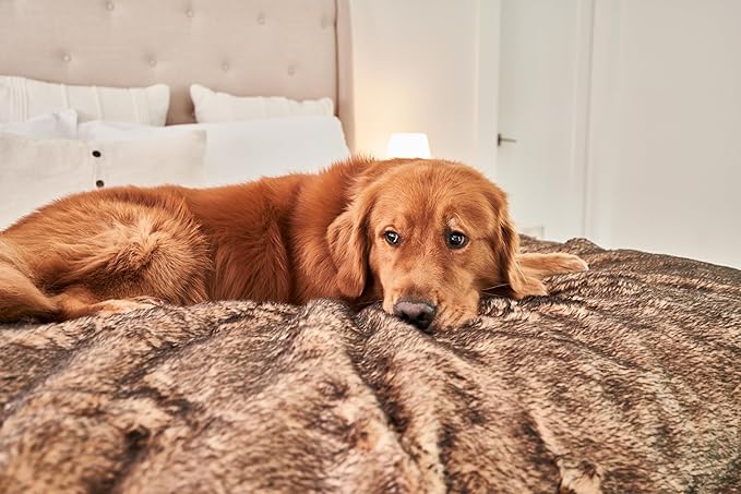PupProtector Waterproof Throw Blanket for Dogs and Cats, Pet Blanket Cover for Couches, Sofas, Beds, Car Seats, Furniture, Calming Soft Faux Fur, Sable Tan, Large (80" L x 62" W)
