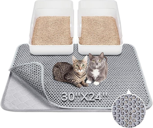 BurgeonNest Cat Litter Mat 30" x 24", Upgraded Felt & Fabric Material Cat Trapping Mat for Fewer Creases, Holds 1-2 Litter Boxes, Urine-Proof, Machine Washable, Non-Slip, Soft on Paws, Grey