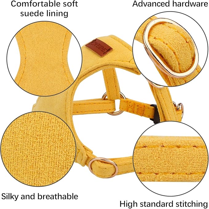 CHEDE No Pull Puppy Harness and Multifunction Dog Leash Set- 8 Colors Soft Adjustable No Choke Escape Proof Cute,Lightweight Pet Vest Harness for Small and Medium Dog (XXS, Yellow)