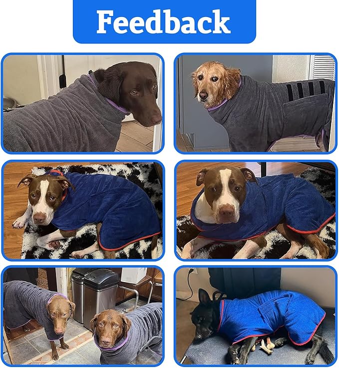 Dog Robe - Fast Drying Towel - Microfiber Super Absorbent Pet Bathrobe, Adjustable Collar & Belly Strap (Purple, X-Large)