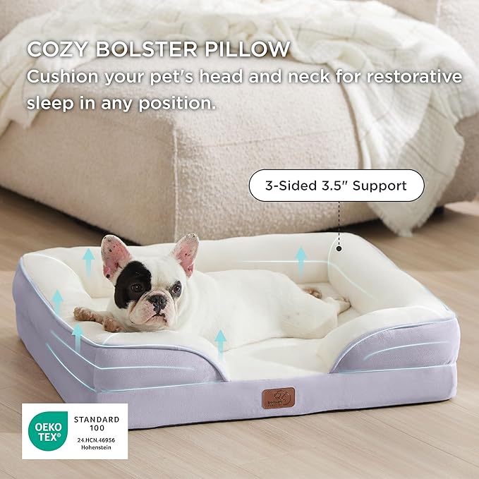 Bedsure Orthopedic Dog Bed Medium Size Dogs - Washable Medium Dog Cat Bed Waterproof, Comfort Pet Couch Sofa with Washable Removable Cover, Pets Bed with Nonskid Bottom, Lavender, 28"