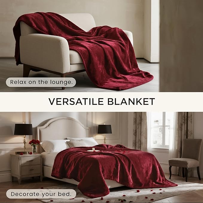 gogobunny Waterproof Bed Blanket, Reversible Sherpa Fleece Throw Blanket for Dog Puppy Cat, Furniture Cover Protects Bed Couch Sofa from Liquid Pee and Pet Fur (Romantic Red, 90x90 inches)