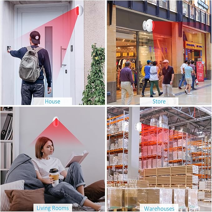 Motion Sensor Door Chime, Wireless Motion Detector Alarm Indoor, Business Entry Alert Bell with Buzzer, Doorbell for Home/Garage Door/Store, USB/Battery Powered