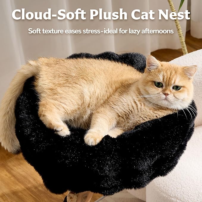 Cat Tree Modern Sturdy Solid Wood Cat Tower for Large Cat with Scratching Post for Indoor, Multifunctional Cat Tower with Cozy Bed and Platforms