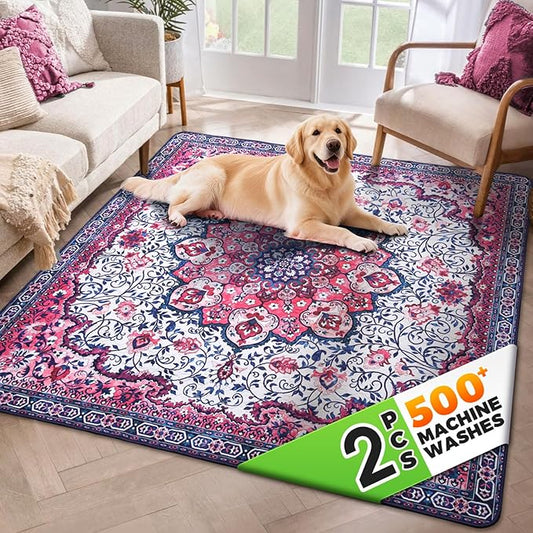 Hompet 2 Pack Super Absorbent Dog Door Mat for Muddy Paws, Washable Pee Pads for Dogs, Reusable Puppy Training Pads, Quick Dry Non-Slip Pet Entryway Rug, Leak-Proof Potty Pad for Indoor Floors 72x72