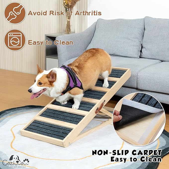 COZIWOW Dog Ramp for Bed, 4 Height Adjustable from 16" to 24" Portable Pet Ramp for Bed Car Couch Stairs Ramp for Dog Get on Bed Couch Truck SUV