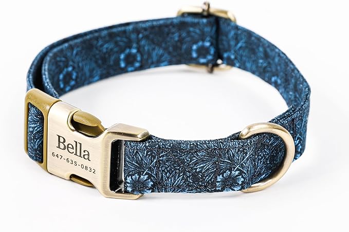 Personalized Dog Collar with Name and Phone Number Engraved,Adjustable Custom Puppy Collar,Organic Cotton Pet Collar for Small Medium Large Boy Girl Dogs