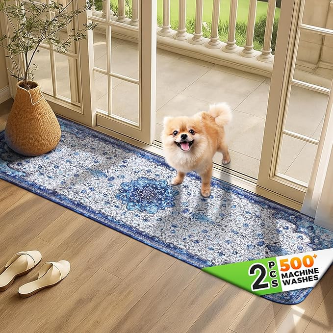 Hompet 2 Pack Super Absorbent Dog Door Mat for Muddy Paws, Washable Pee Pads for Dogs, Reusable Puppy Training Pads, Quick Dry Non-Slip Pet Entryway Rug, Leak-Proof Potty Pad for Indoor Floors 18x54
