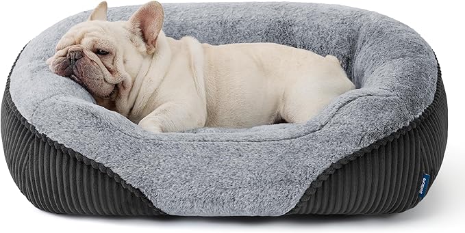 Bedsure Washable Dog Bed Medium Size Dog - Rectangle Fluffy Plush Big Pet Bed, Corduroy Fleece and Nonskid Bottom,30x24x8inches,Suitable for Pet Up to 35lbs,Grey