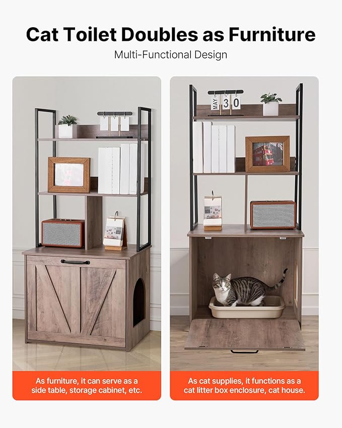 VEVOR Cat Litter Box Enclosure Furniture, 23.6 in Hidden Litter Box Cabinet with Storage Shelves, Modern Style, Waterproof Washroom Side Table Cat House, Fit Most of Litterbox, for Living Room