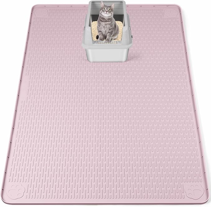 Cat Litter Mat, XXL Extra Large 50" x 35" Silicone Mat Litter Trapping Mat for Scatter Control, Soft on Kitty Paws, Easy to Clean (Pink)