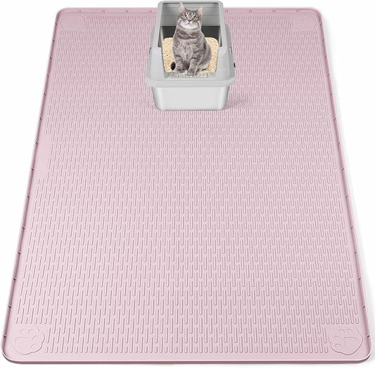 Cat Litter Mat, XXL Extra Large 50" x 35" Silicone Mat Litter Trapping Mat for Scatter Control, Soft on Kitty Paws, Easy to Clean (Pink)