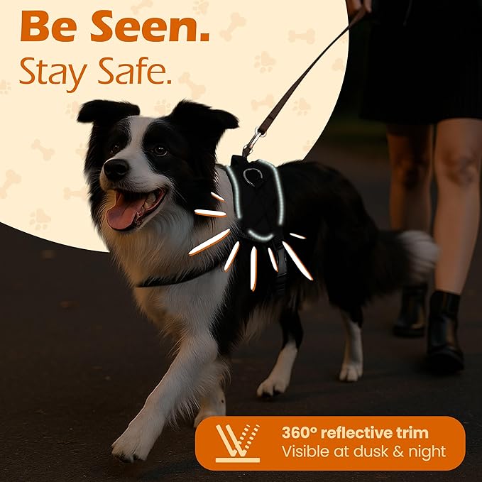 Bark Appeal Black No-Pull Dog Harness for Extra Large Sized Pets – Adjustable, Reflective Vest with 3 Leash Clips for Added Control, Easy Walks & Training – XXL