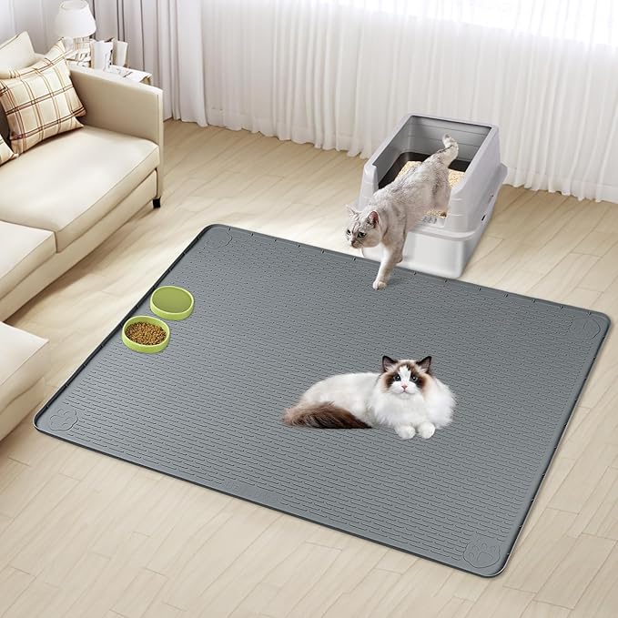 Cat Litter Mat, XL Extra Large 40" x 40" Silicone Mat Litter Trapping Mat for Scatter Control, Soft on Kitty Paws, Easy to Clean (Dark Grey)