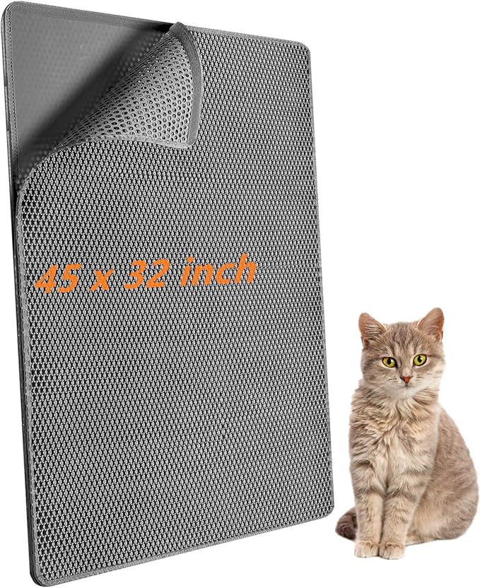 Cat Litter Mat,45"x32" Extra Large Cat Litter Box Mat,Honeycomb Double Layer Kitty Litter Trapping Mat,Soft EVA Material,Urine & Waterproof,Scatter Control,Easy Clean,Washable
