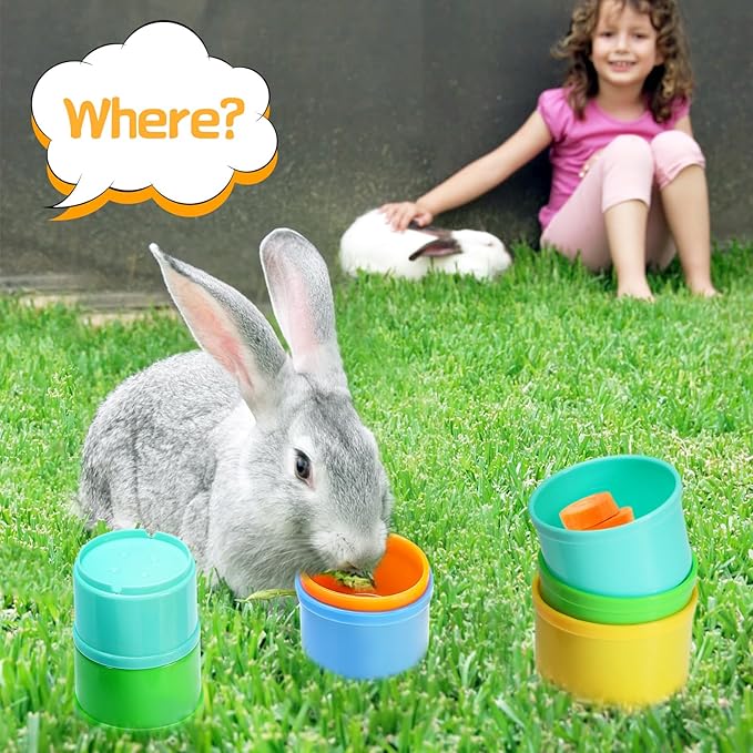 8 Pcs Stacking Cups for Rabbits - Safe Reusable Bunny Toys in Different Sizes, Durable Rainbow Colored Nesting Toys for Small Animals Bunny Hiding Food Playing Bunny Gifts