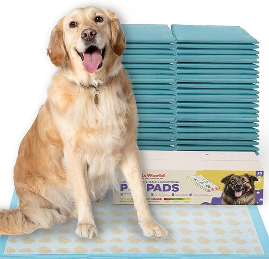 PETSWORLD Health Monitoring Dog Pee Pads – 37x54 Inch, 25 Count 3XL Color-Changing Potty Pads | Detects Health Issues | Leak-Proof, Ultra Absorbent, Odor Control