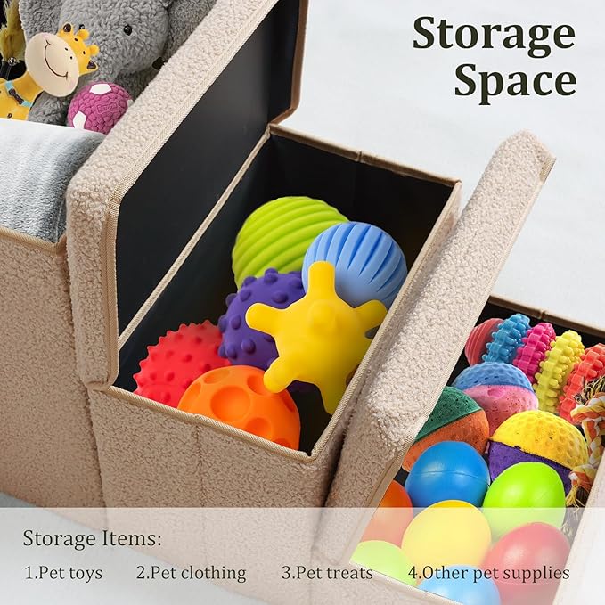 Dog Stairs with Storage, 3-Step Sturdy Dog Steps for Small Medium or Large Older Dogs Cats, Folding Pet Stairs Climbing Sofas, high beds, Windows and Cars (Beige, No Condo,16.7" H)