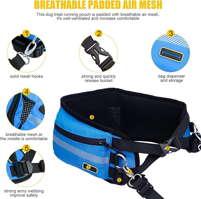 LIOPARD Dog Large Treat Bags Training Pouch Hands Free Waist Belt Puppy Small Waterproof Fanny Pack Pet Accessories Waste Bags with Dispenser for Travel Running Walking Hiking Agility (Blue)