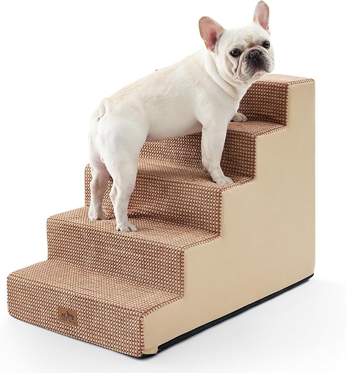 Dog Stairs for Small Dogs, 19.7" Extra Wide Right-Angle Pet Stairs for Couch and Beds, Anti-Slip Dog Steps for Old Cats and Lowrider, 19.7x29.5x23.6 inch, Light Brown