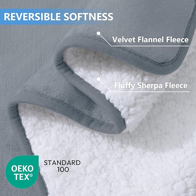 Smiry Waterproof Dog Bed Blanket, Leakproof Pet Throw Blanket for Bed Couch Sofa, Reversible Sherpa Fleece Furniture Protector Cover for Small Medium Large Dogs Cats (Grey, 50x60 inches)