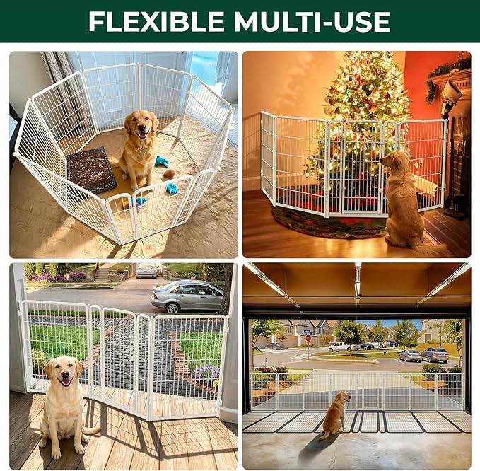FXW Dog Gate Extra Wide Designed for Indoor Use, Adjustable Width Up to 111-inch Wide (40" H 4 Wire Panels for Medium and Large Dogs), White