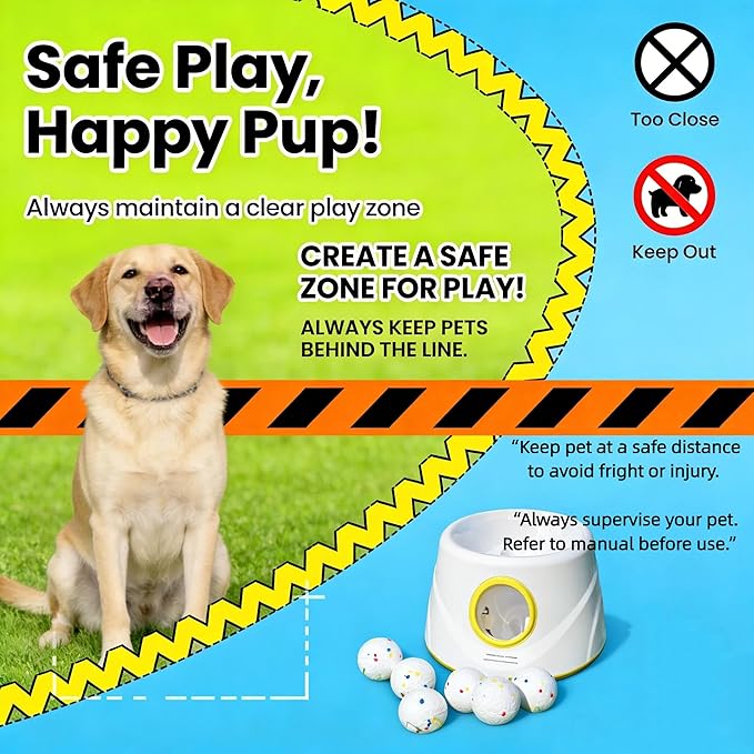 Automatic Ball Launcher for Dogs, Dog Ball Launcher with 6 ETPU 2.3” Balls, Adjustable Distance Thrower for Indoor & Outdoor Fetch Play, Interactive Pet Toy for Small & Medium Dogs