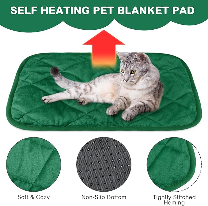 4 Pack Self Heating Cat Pad Self Warming Dog Mat Reflects Body Heat Extra Warm Thermal Pet Pad Washable Dog Cat Bed Crate Bed Mat Blanket(Dark Green,16 x 20 Inch)